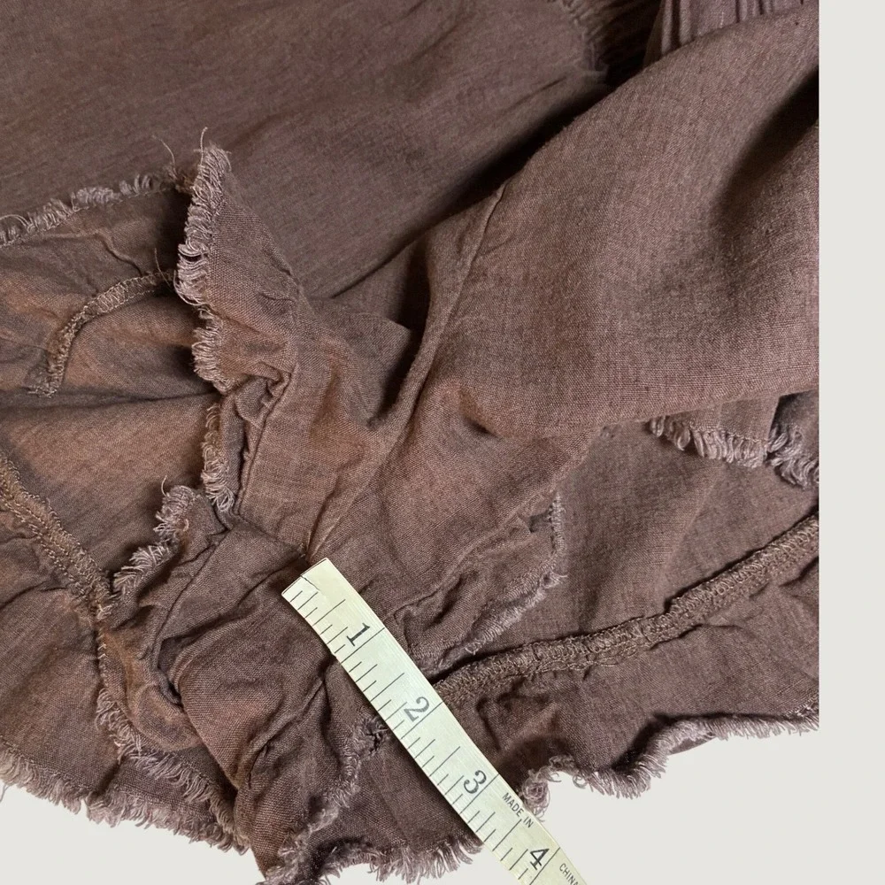 Aerie Linen Blend Ruffle Hem Shorts Large Brown High Rise Coastal Cottagecore